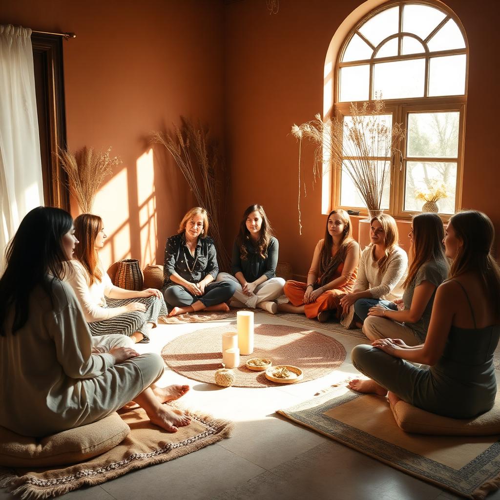 Women's circle in a sunlit room