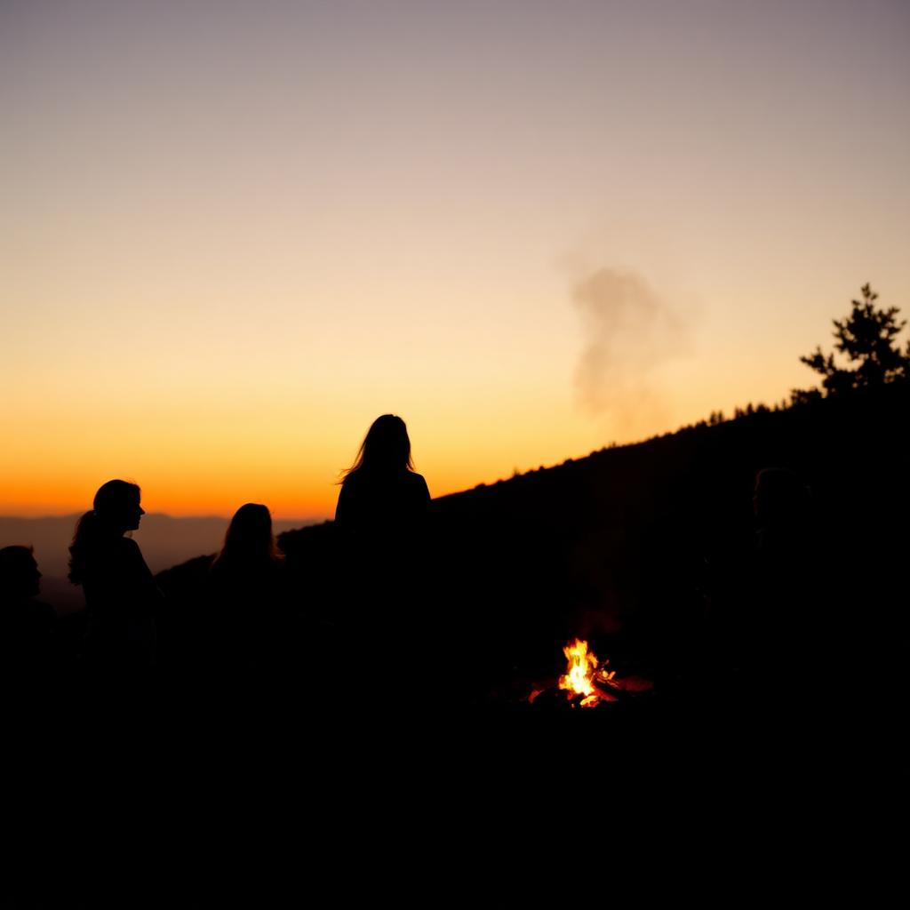 Sunset retreat by firelight