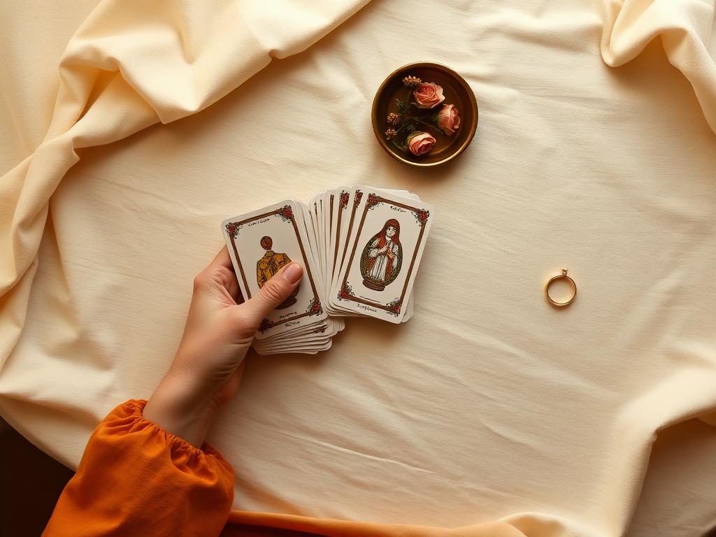 Hands shuffling tarot cards